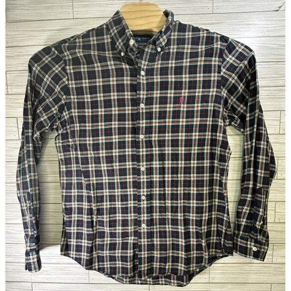 Ralph Lauren‎ Men's Cotton Button Down Shirt Large Black Pink Plaid Long Sleeve - Picture 2 of 9
